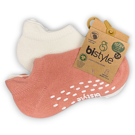 2 pcs Organic Cotton Non-slip Low Cut Socks (Pink/Off-White)