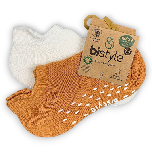 2 pcs Organic Cotton Non-slip Low Cut Socks (Brown/Off-White)