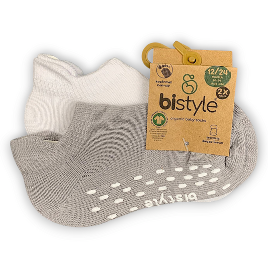 2 pcs Organic Cotton Non-slip Low Cut Socks (Grey/White)