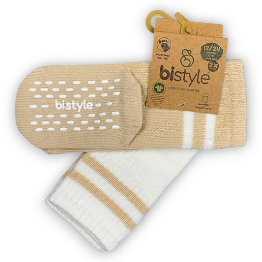 2 pcs Organic Cotton Non-slip High Cut Socks (Beige/White)