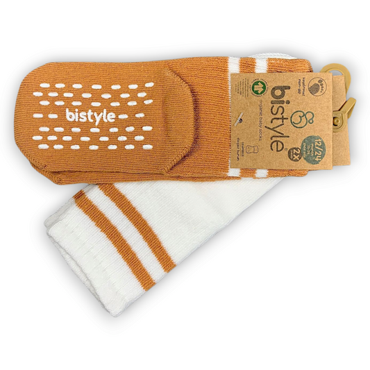 2 pcs Organic Cotton Non-slip High Cut Socks (Brown/White)