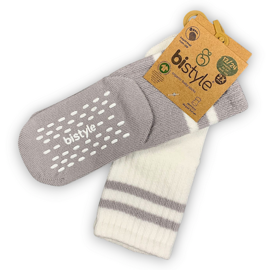 2 pcs Organic Cotton Non-slip High Cut Socks (Grey/White)