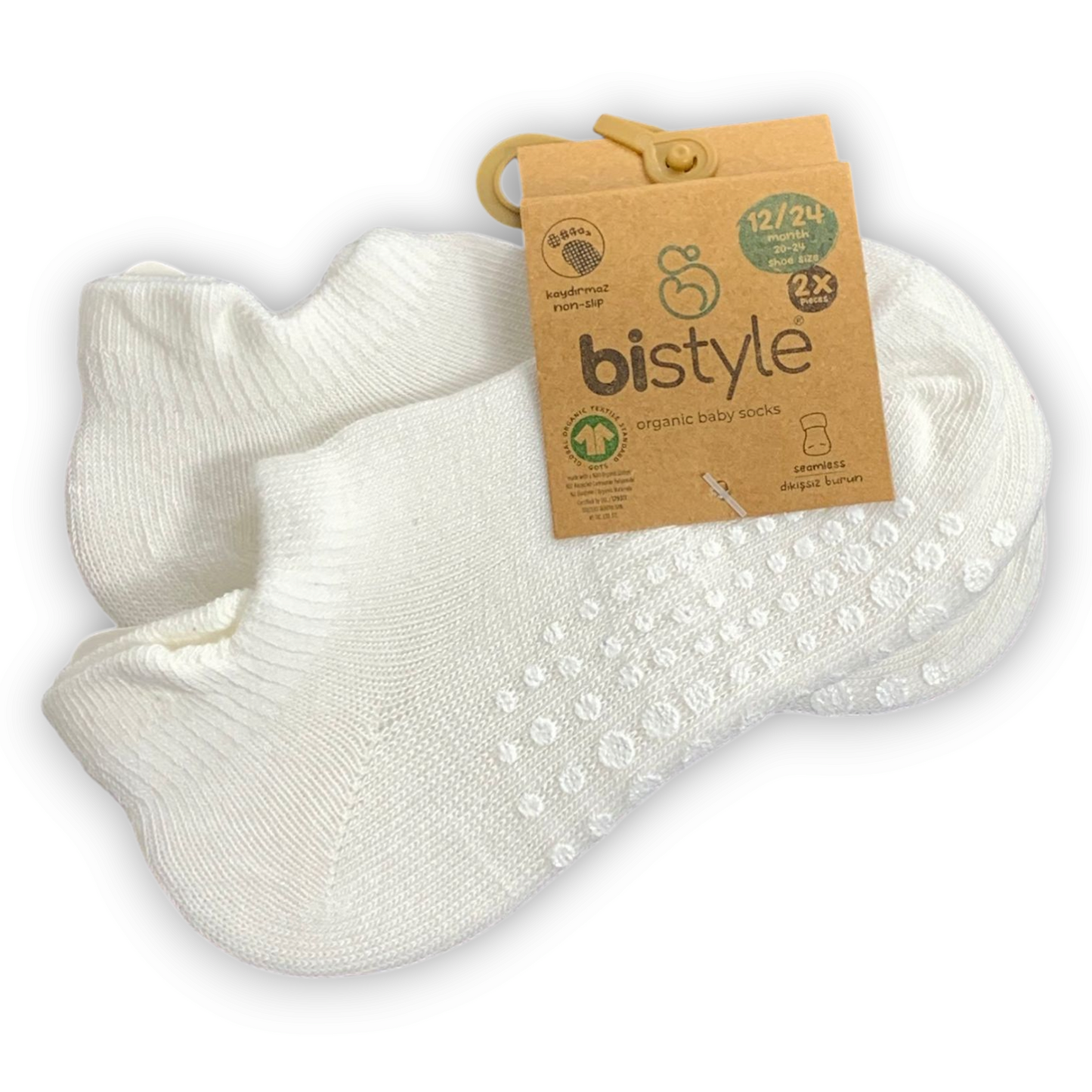 2 pcs Organic Cotton Non-slip Low Cut Socks (White)
