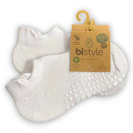 2 pcs Organic Cotton Non-slip Low Cut Socks (Off-White)
