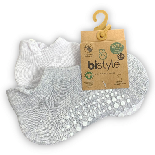 2 pcs Organic Cotton Non-slip Low Cut Socks (Grey/White)