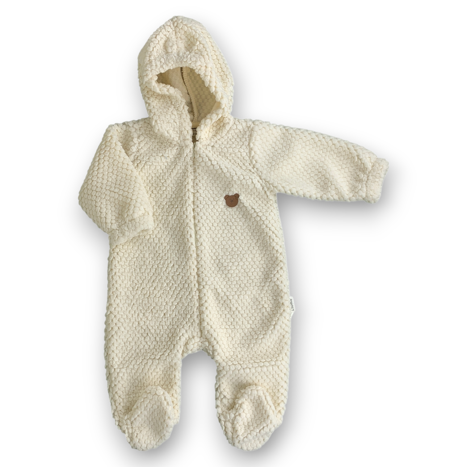 BT2001 Off-White Bubble Fleece Bear Jumpsuit with Hoodie