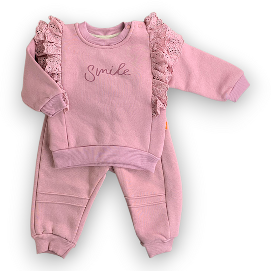 BY209109 Fleece Smile Set 2pcs  Set, catset2pcs, Girl, Long sleeve, Pink, L7, Fleece Beyaz