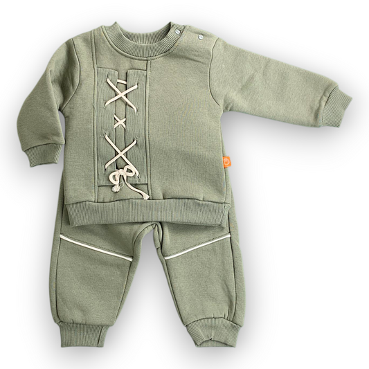 BY217109 Fleece Tied Lace Set 2pcs  Set, catset2pcs, Boy, Long sleeve, Green, L7, Fleece Beyaz