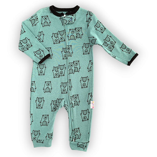 MD238 Two Bears Pattern Green Jumpsuit