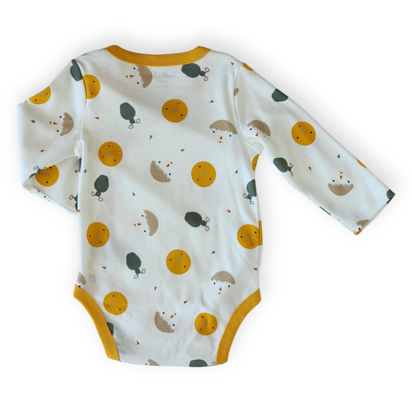 Organic Cotton Colorful Faces Wrapover Body-Body, Bodysuit, Boy, catboy, catgirl, catunisex, Colorful, Creeper, Faces, FW23, Girl, Long sleeve, Mustard, Onesie, Unisex, White, Wrapover, Yellow-Mother Love-[Too Twee]-[Tootwee]-[baby]-[newborn]-[clothes]-[essentials]-[toys]-[Lebanon]