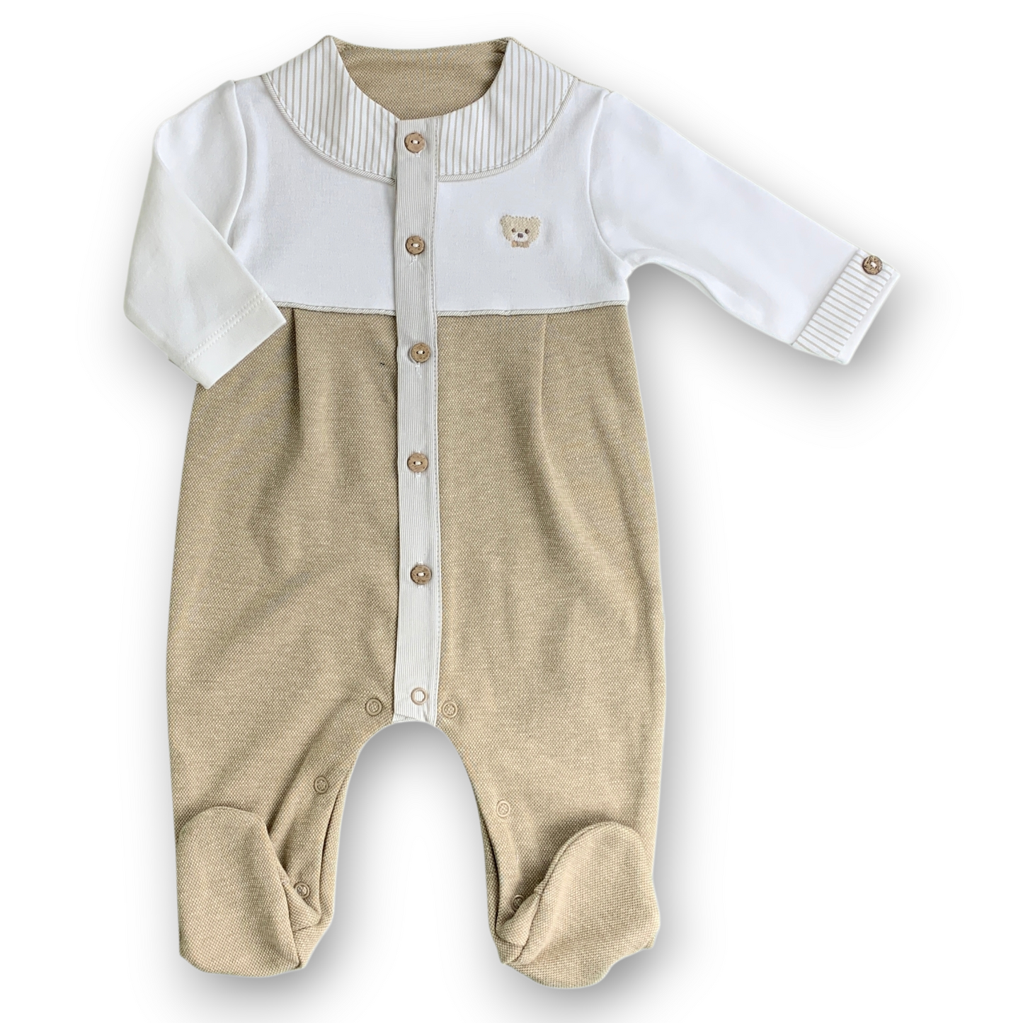 MM2001 Little Bear Striped Beige and White Jumpsuit
