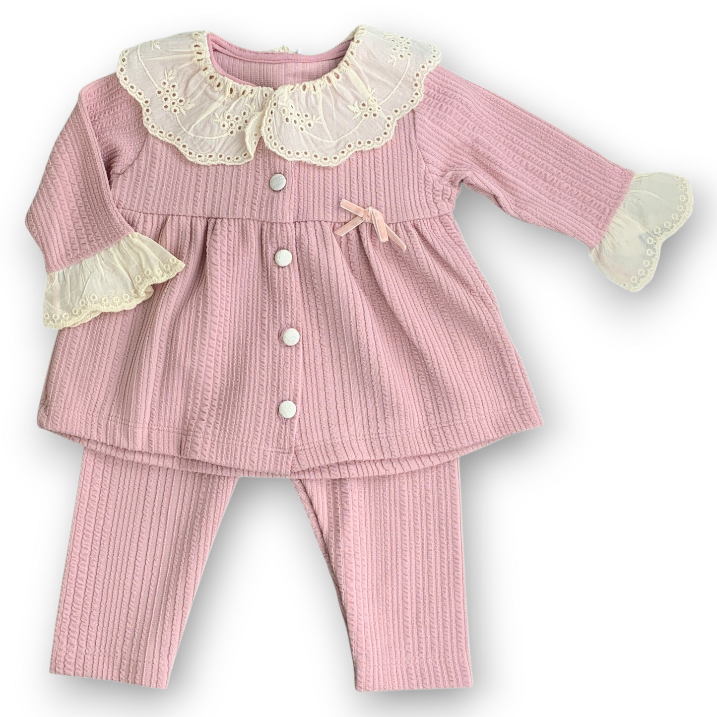 MM2051 Pink and Off-White with Lace and Bow Set 2pcs