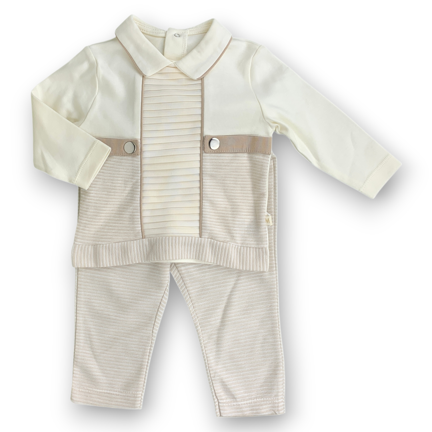 MM2091 Light Brown and Off-white Ribbed Set