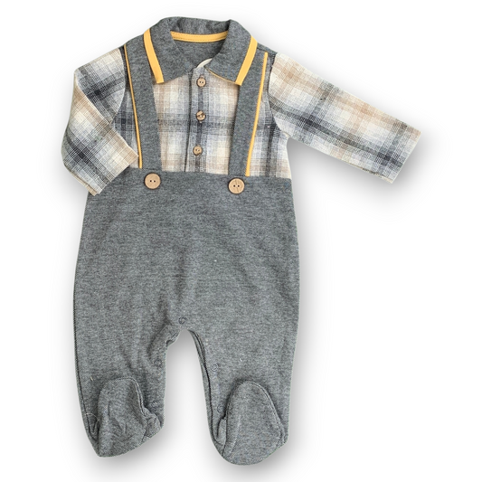 MN2001 Salopette Design Grey and Mustard Square Pattern Jumpsuit