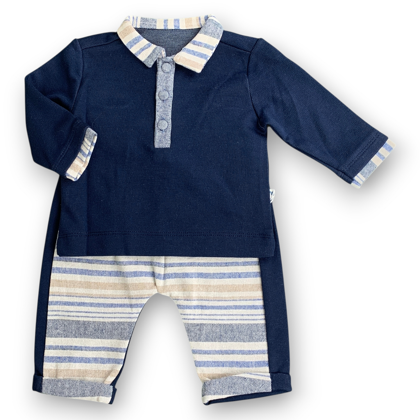 MN2021 Beige and Navy Striped Set 