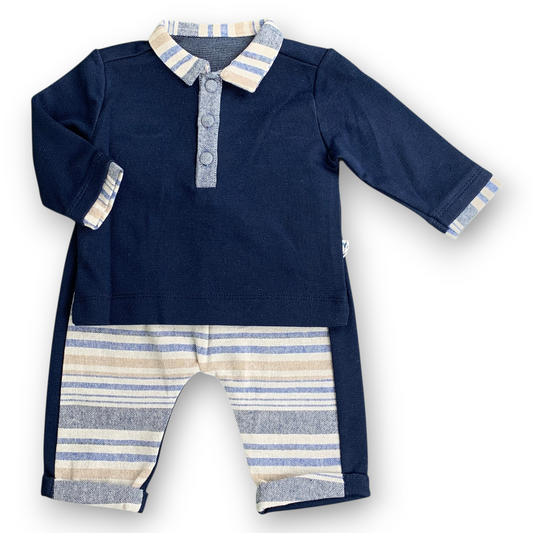 MN2021 Beige and Navy Striped Set 