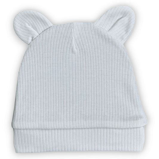 Baby White Beanie with Bear Ears