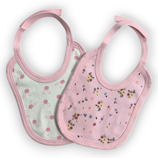 Pink Rabbits and Flowers Bibs (2 pcs)