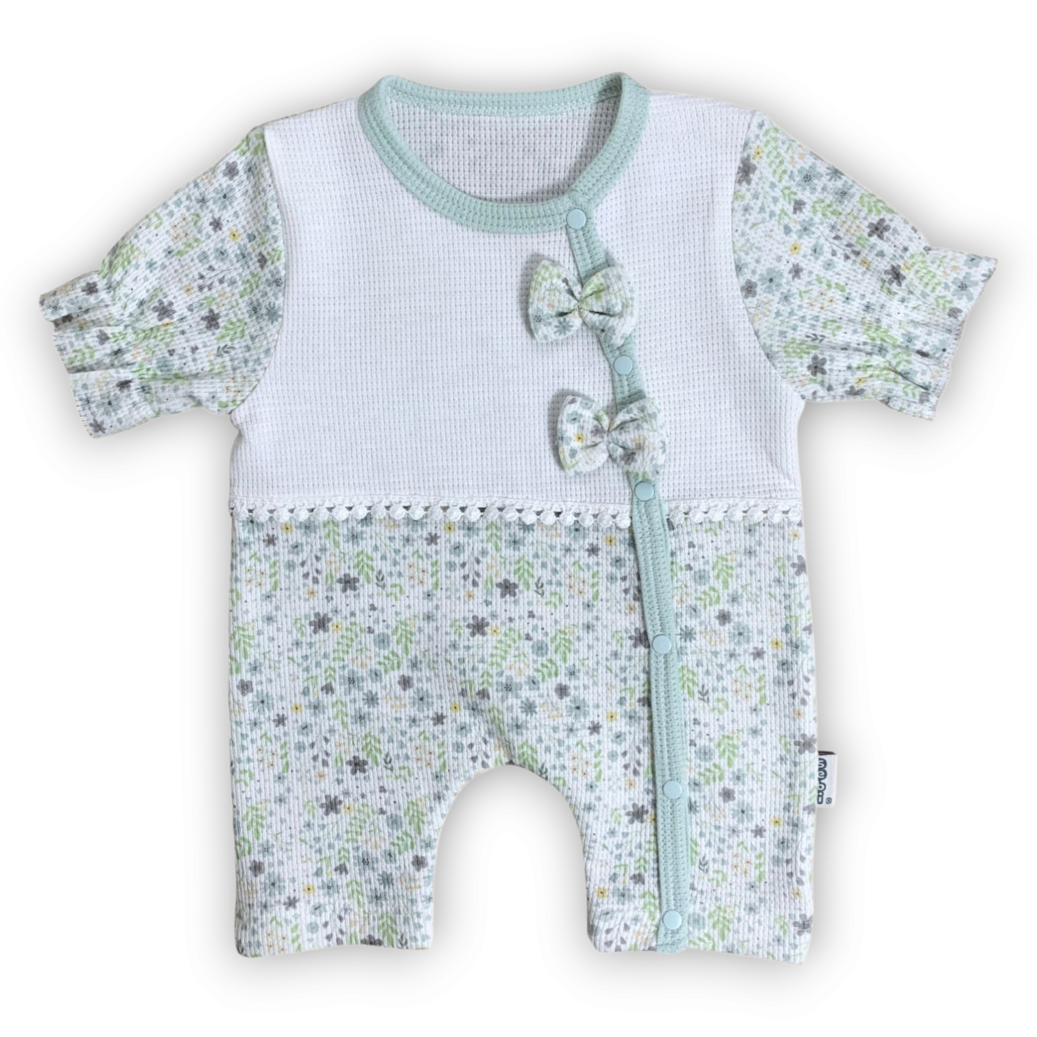 Green Flowery Romper with Bow