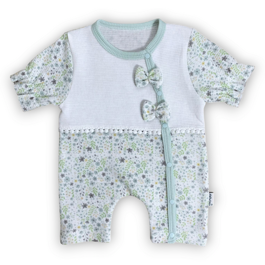 Green Flowery Romper with Bow