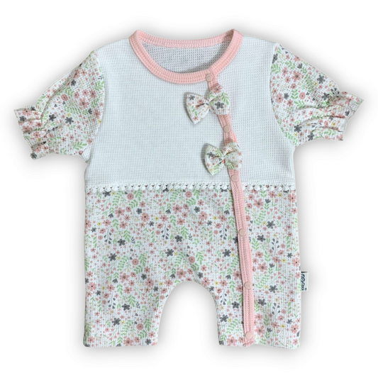 Pink Flowery Romper with Bow