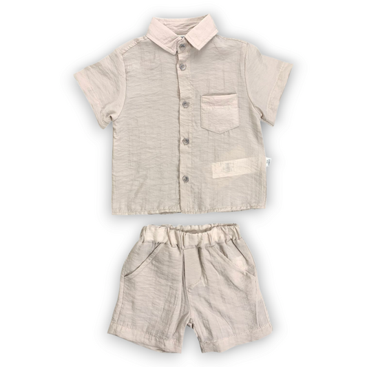Muslin Grey Set with Standing Collar and Pocket