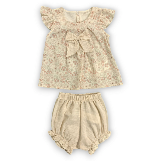 Brown Flowery Set with Bow