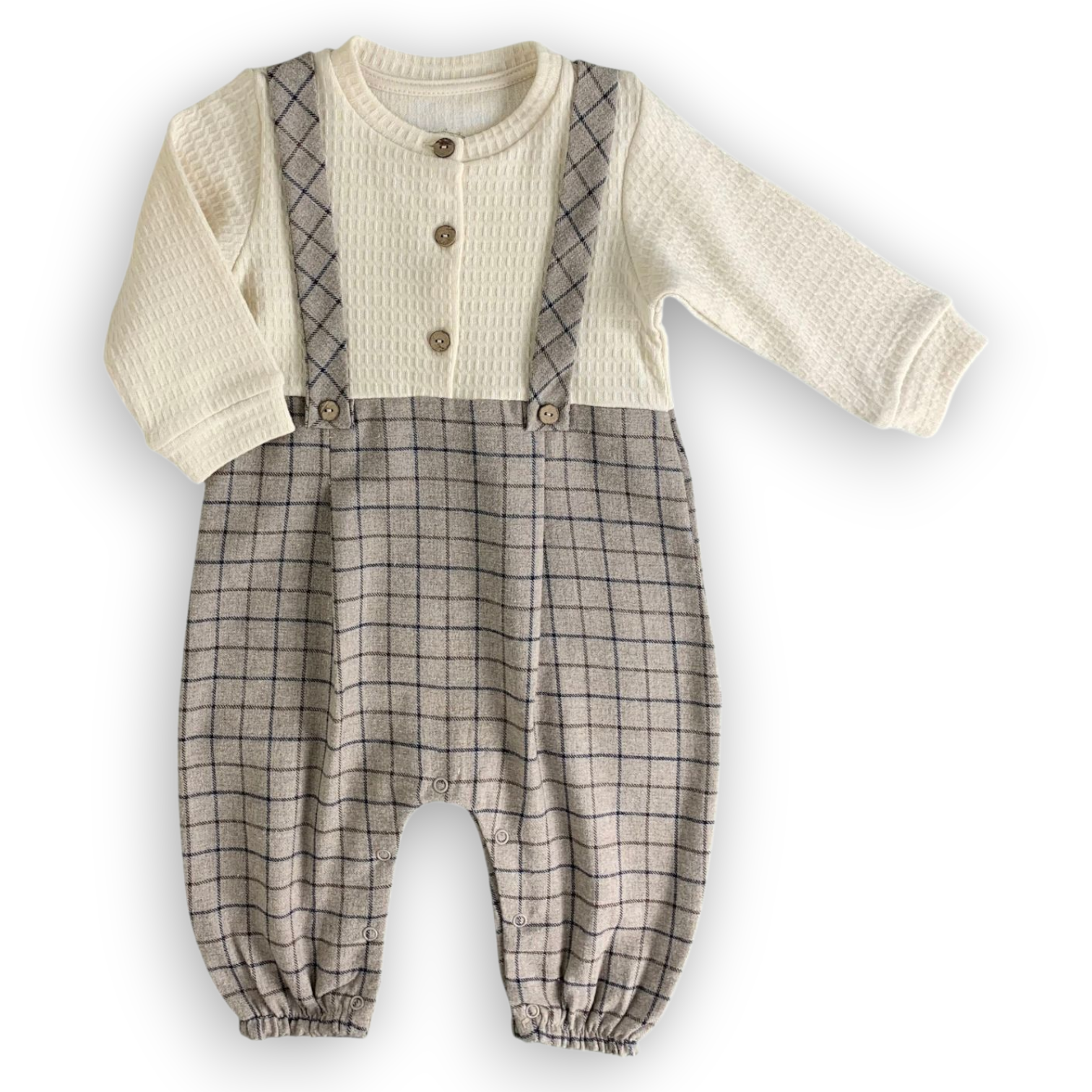 TO30403-Square-pattern-Salopette-Jumpsuit-Jumpsuit-Overall-Footless-Boyl-catboy-long-sleeve-Beige-Grey-Buttons-Salopette-zipper-L4