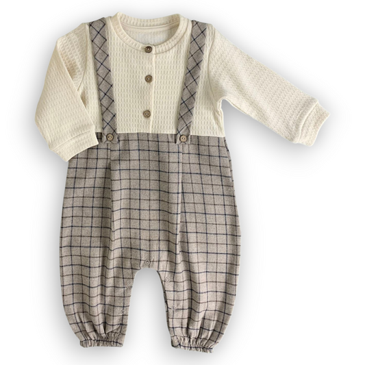 TO30403-Square-pattern-Salopette-Jumpsuit-Jumpsuit-Overall-Footless-Boyl-catboy-long-sleeve-Beige-Grey-Buttons-Salopette-zipper-L4