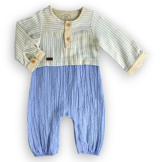 TO31003 Muslin Blue Stripes Jumpsuit Jumpsuit, Overall, Footless, Boy, catboy, Blue, Beige, Stripes, Muslin, L4