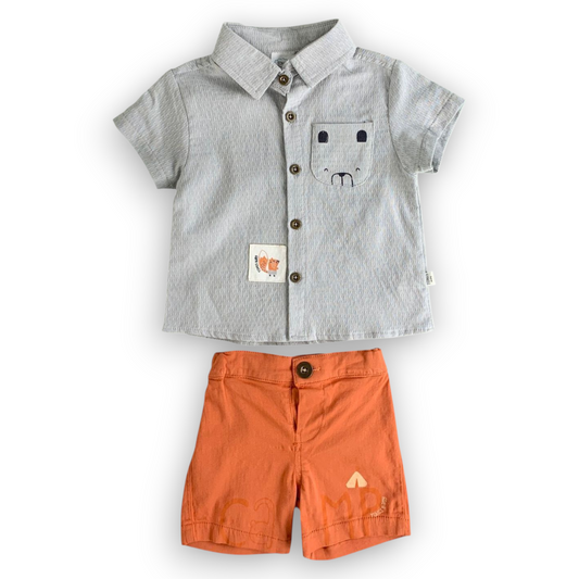 TO31109 Camping Bear Set 2pcs Set, catset2pcs, Boy, catboy, Short sleeve, Orange, Grey, Squirrel, Fox, Bear, L4