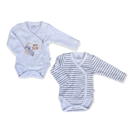 2pcs Bed Time Unisex Body-Animals, Black Bed, Body, Bodysuit, Boy, catboy, catgirl, catunisex, Creeper, Girl, Grey, Long Sleeve, Onesie, Raccoon, Stars, White-Bibaby-[Too Twee]-[Tootwee]-[baby]-[newborn]-[clothes]-[essentials]-[toys]-[Lebanon]