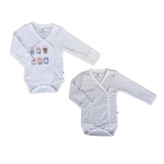 2pcs Cartoon Animals Unisex Body-Animals, Bear, Body, Bodysuit, Boy, Cat, catboy, catgirl, catunisex, Cow, Creeper, Dog, Girl, Grey, Long Sleeve, Onesie, Pig, Tiger, White-Bibaby-[Too Twee]-[Tootwee]-[baby]-[newborn]-[clothes]-[essentials]-[toys]-[Lebanon]