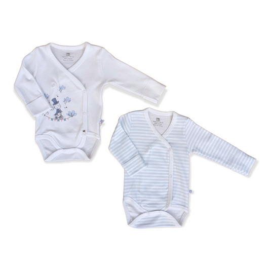 2pcs Cartoon Rabbit Bike Baby Boy Body-Bicycle, Bike, Blue, Body, Bodysuit, Boy, catboy, Clouds, Creeper, Long Sleeve, Onesie, Rabbit, White-Bibaby-[Too Twee]-[Tootwee]-[baby]-[newborn]-[clothes]-[essentials]-[toys]-[Lebanon]