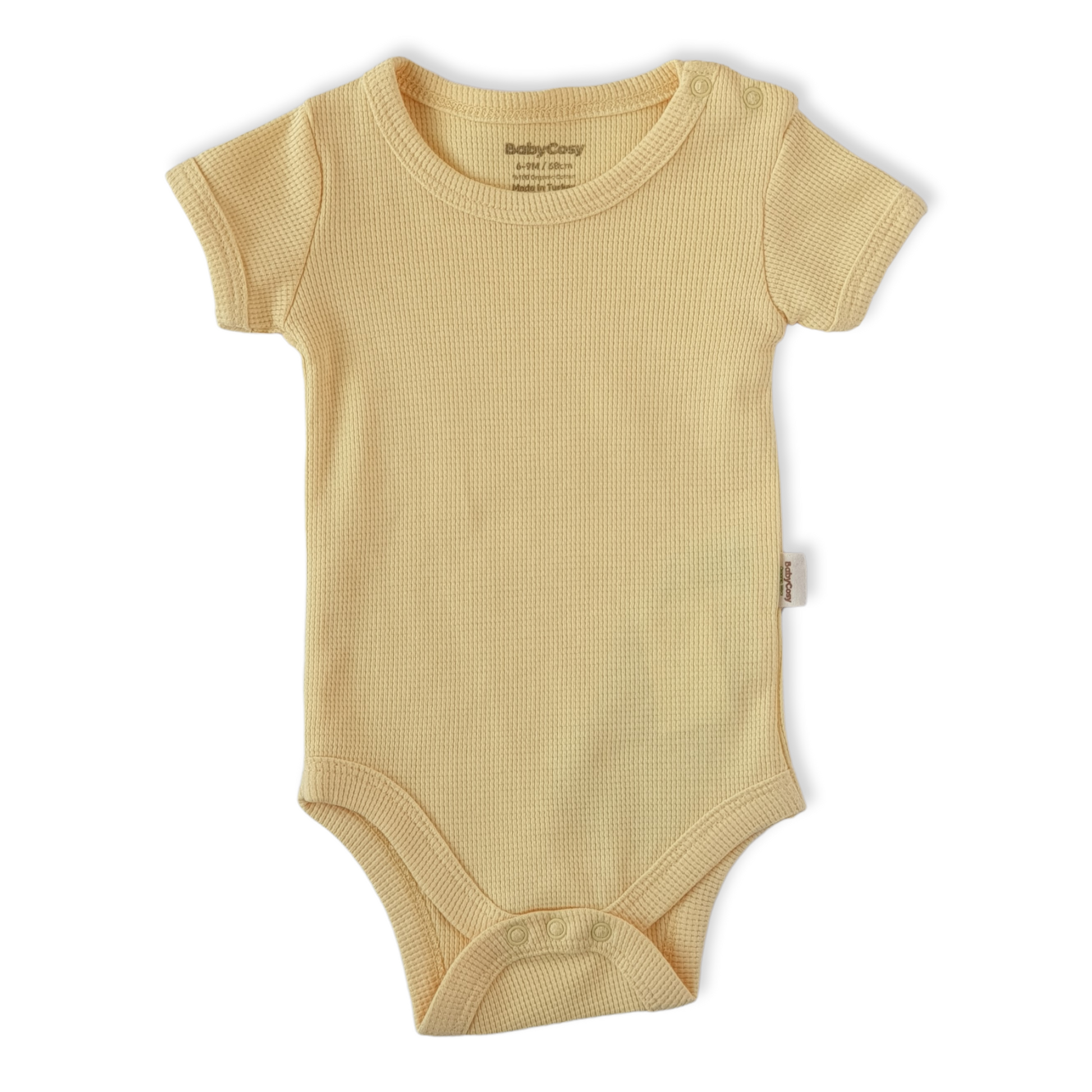 Organic Cotton Yellow Square Pattern Unisex Body-Basic, Blue, Body, Bodysuit, Boy, catboy, catgirl, catunisex, Creeper, Girl, Onesie, Organic, Short Sleeve, Unisex, Yellow-BabyCosy-[Too Twee]-[Tootwee]-[baby]-[newborn]-[clothes]-[essentials]-[toys]-[Lebanon]