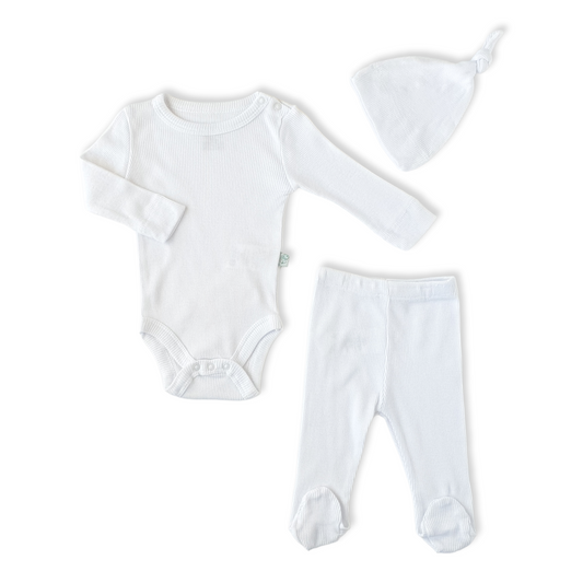 Organic Cotton Footed White Unisex Basic Body With Pants and Cap