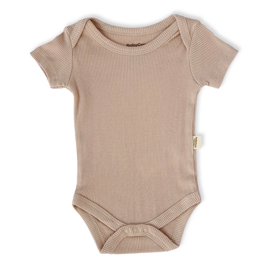 Organic Cotton Beige Unisex Body-Basic, Beige, Body, Bodysuit, Boy, catboy, catgirl, catunisex, Creeper, Girl, Onesie, Organic, Short Sleeve, Unisex-BabyCosy-[Too Twee]-[Tootwee]-[baby]-[newborn]-[clothes]-[essentials]-[toys]-[Lebanon]