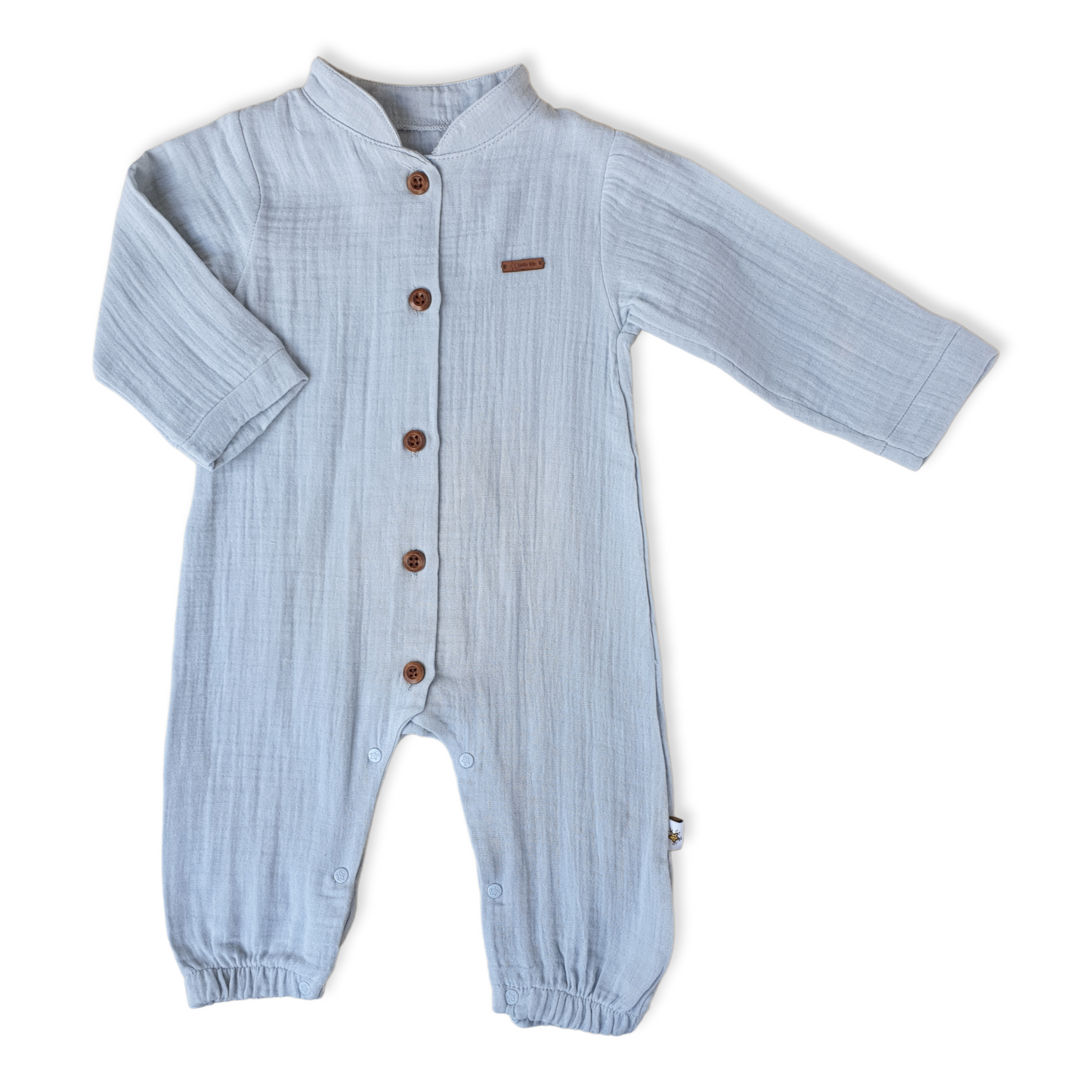 Muslin Basic Unisex Grey Jumpsuit-Boy, Buttons, catboy, catgirl, catunisex, Footless, Girl, Green, Grey, Jumpsuit, Light Grey, Long Sleeve, Unisex-Little Life-[Too Twee]-[Tootwee]-[baby]-[newborn]-[clothes]-[essentials]-[toys]-[Lebanon]