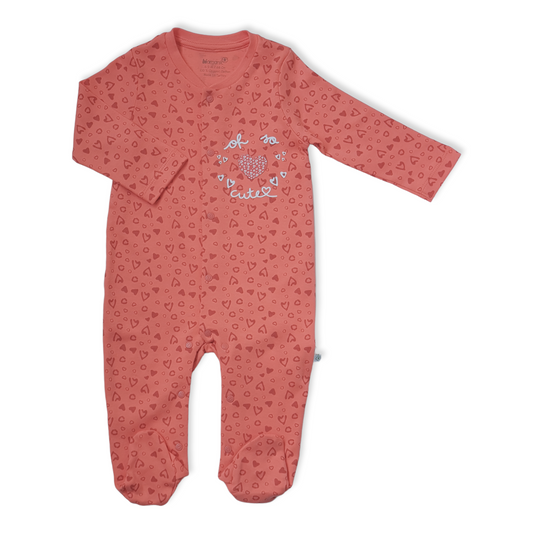 Organic Cotton So Cute Baby Girl Jumpsuit-catgirl, Cute, Footed, Girl, Hearts, Jumpsuit, Long Sleeve, Organic, Pink-Biorganic-[Too Twee]-[Tootwee]-[baby]-[newborn]-[clothes]-[essentials]-[toys]-[Lebanon]