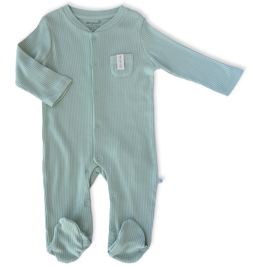 Organic Cotton Green Basic Unisex Jumpsuit with Pocket-Boy, catboy, catgirl, catunisex, Footed, Girl, Green, Jumpsuit, Light Green, Long Sleeve, Organic, Unisex-Biorganic-[Too Twee]-[Tootwee]-[baby]-[newborn]-[clothes]-[essentials]-[toys]-[Lebanon]