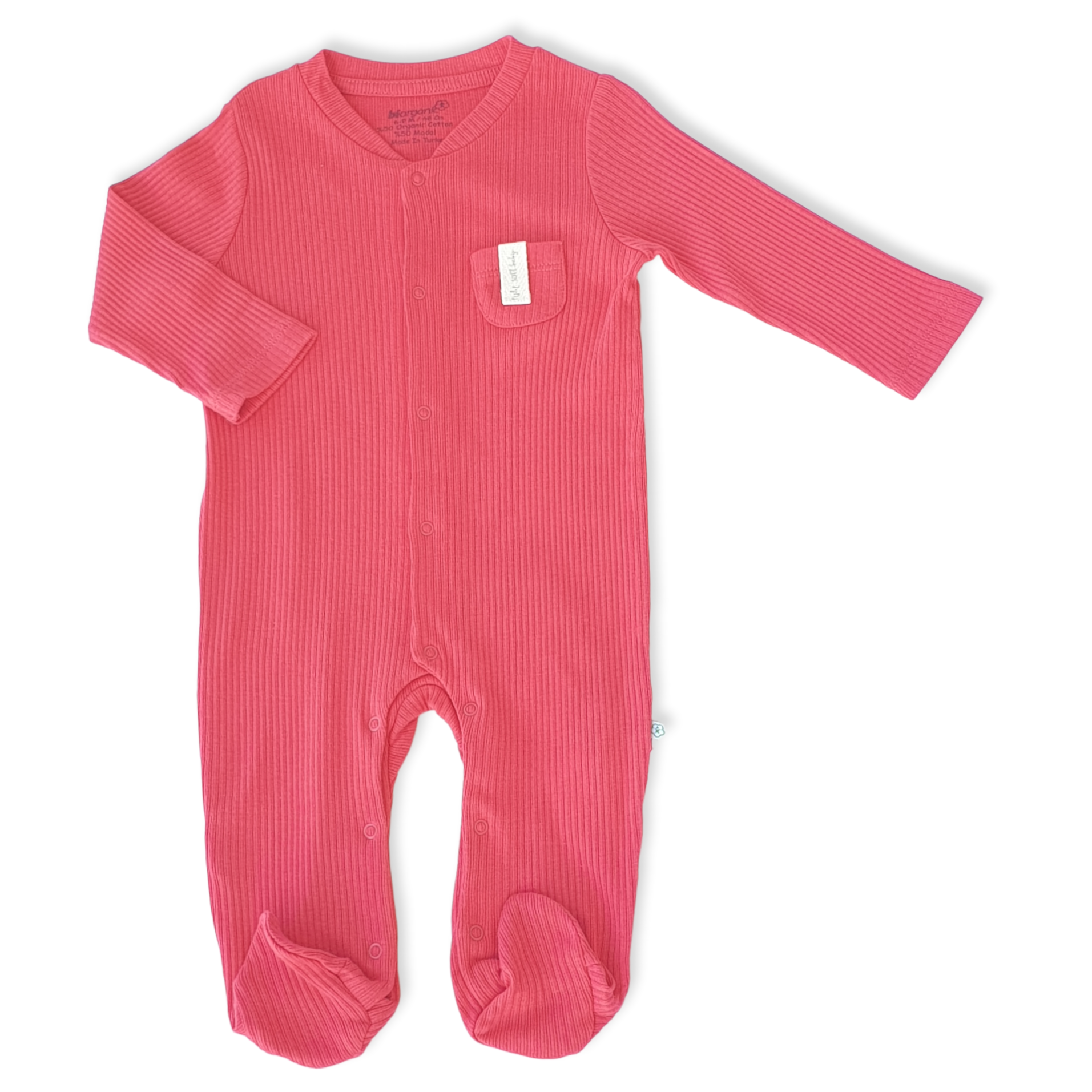 Organic Cotton Red Basic Unisex Jumpsuit with Pocket-Boy, catboy, catgirl, catunisex, Footed, Girl, Jumpsuit, Long Sleeve, Organic, Red, Unisex-Biorganic-[Too Twee]-[Tootwee]-[baby]-[newborn]-[clothes]-[essentials]-[toys]-[Lebanon]