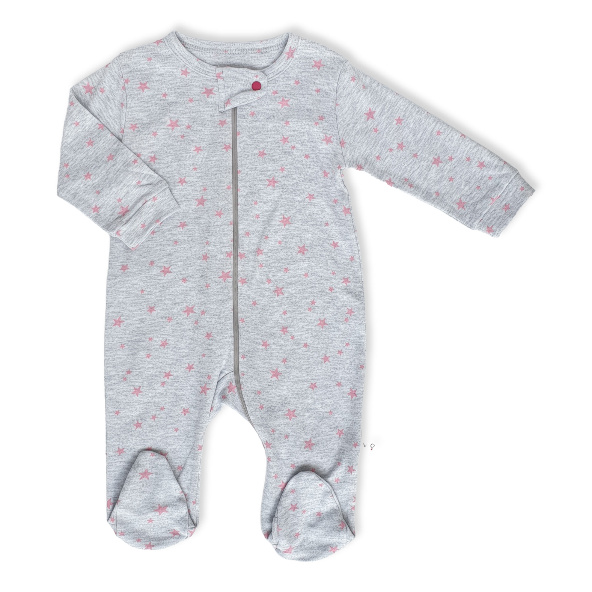 Stars Baby Girl Jumpsuit-catgirl, Footed, Girl, Grey, Jumpsuit, Long Sleeve, Pink, Stars-VEO-[Too Twee]-[Tootwee]-[baby]-[newborn]-[clothes]-[essentials]-[toys]-[Lebanon]