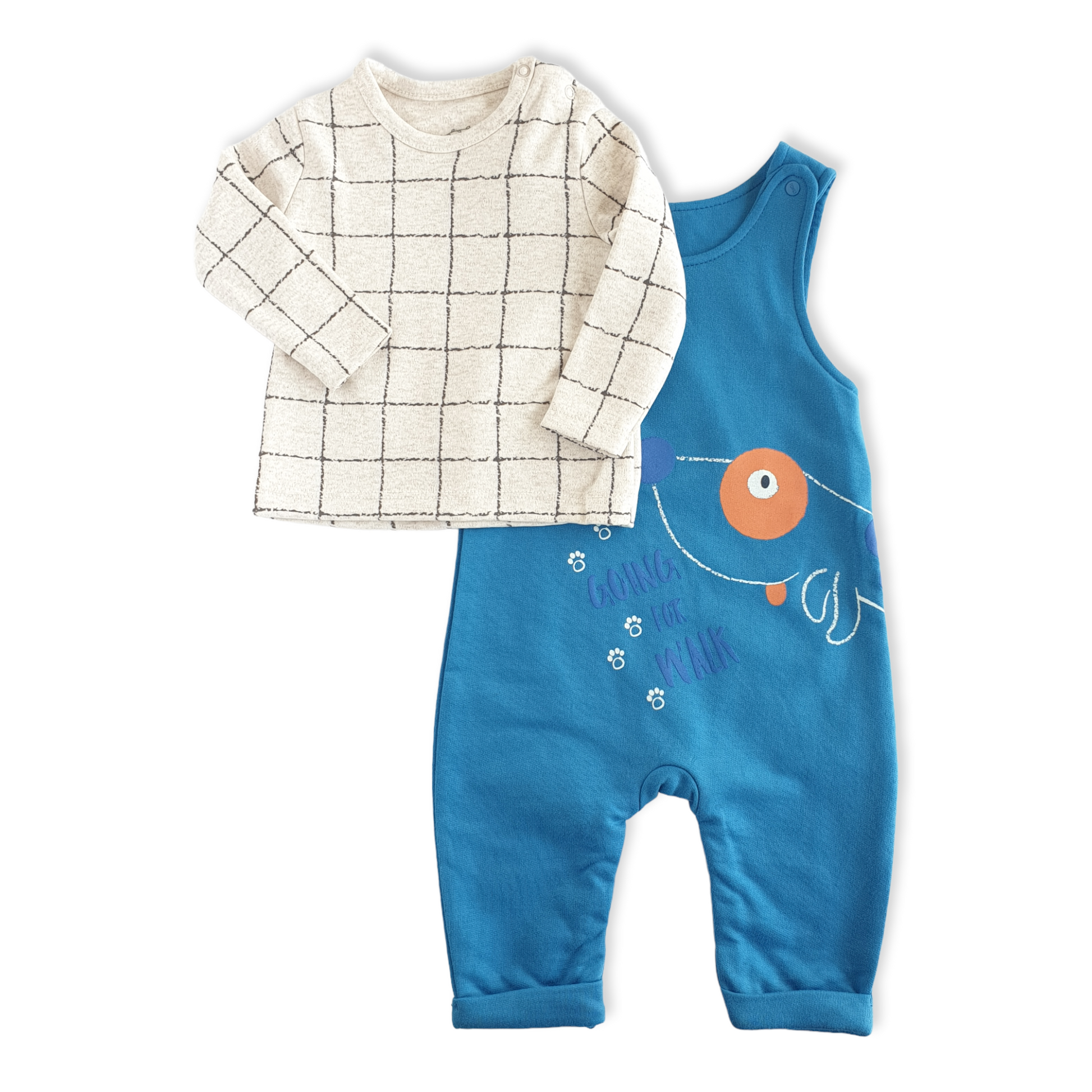 Blue Going for Walk Baby Boy Overall Set-Beige, Blue, Boy, Brown, catboy, Dog, Footless, Footprint, Long Sleeve, Orange, Overall, Salopette, Shirt, Top, Walk-Tongs-[Too Twee]-[Tootwee]-[baby]-[newborn]-[clothes]-[essentials]-[toys]-[Lebanon]