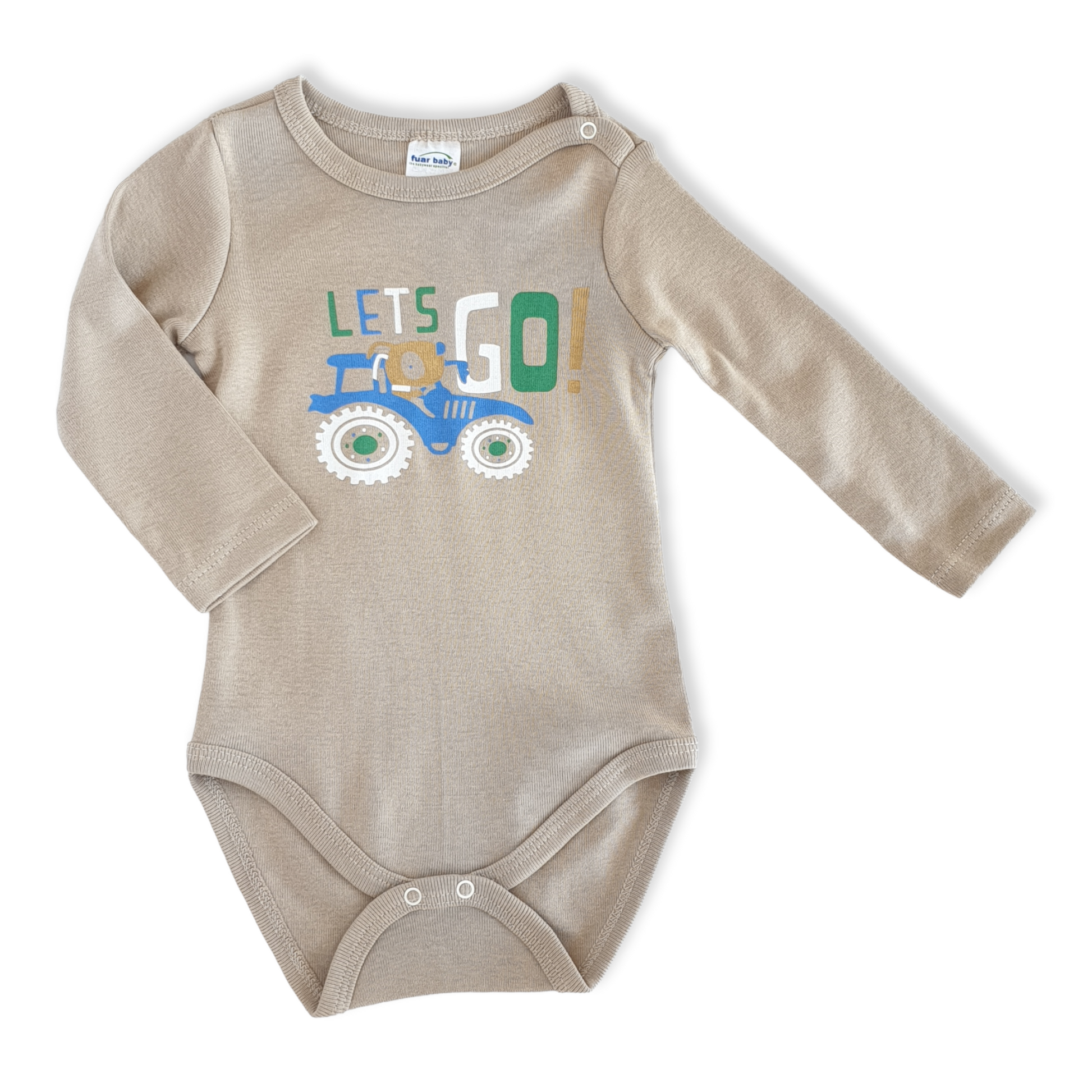 Baby Boy Let's Go Tractor Body-Body, Bodysuit, Boy, Brown, catboy, Creeper, Dog, Driving, Long Sleeve, Onesie, Tractor-Fuar Baby-[Too Twee]-[Tootwee]-[baby]-[newborn]-[clothes]-[essentials]-[toys]-[Lebanon]