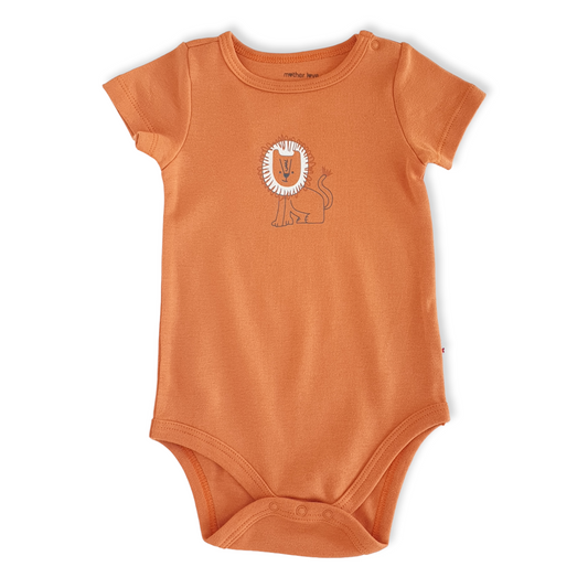 Unisex Smiley Lion Body-Animals, Body, Bodysuit, Boy, catboy, catgirl, catunisex, Creeper, Girl, Lion, Onesie, Orange, Short Sleeve, Unisex-Mother Love-[Too Twee]-[Tootwee]-[baby]-[newborn]-[clothes]-[essentials]-[toys]-[Lebanon]