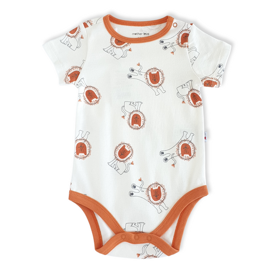 Unisex Happy Lions Body-Animals, Body, Bodysuit, Boy, catboy, catgirl, catunisex, Creeper, Girl, Lions, Onesie, Orange, Short Sleeve, Unisex, White-Mother Love-[Too Twee]-[Tootwee]-[baby]-[newborn]-[clothes]-[essentials]-[toys]-[Lebanon]