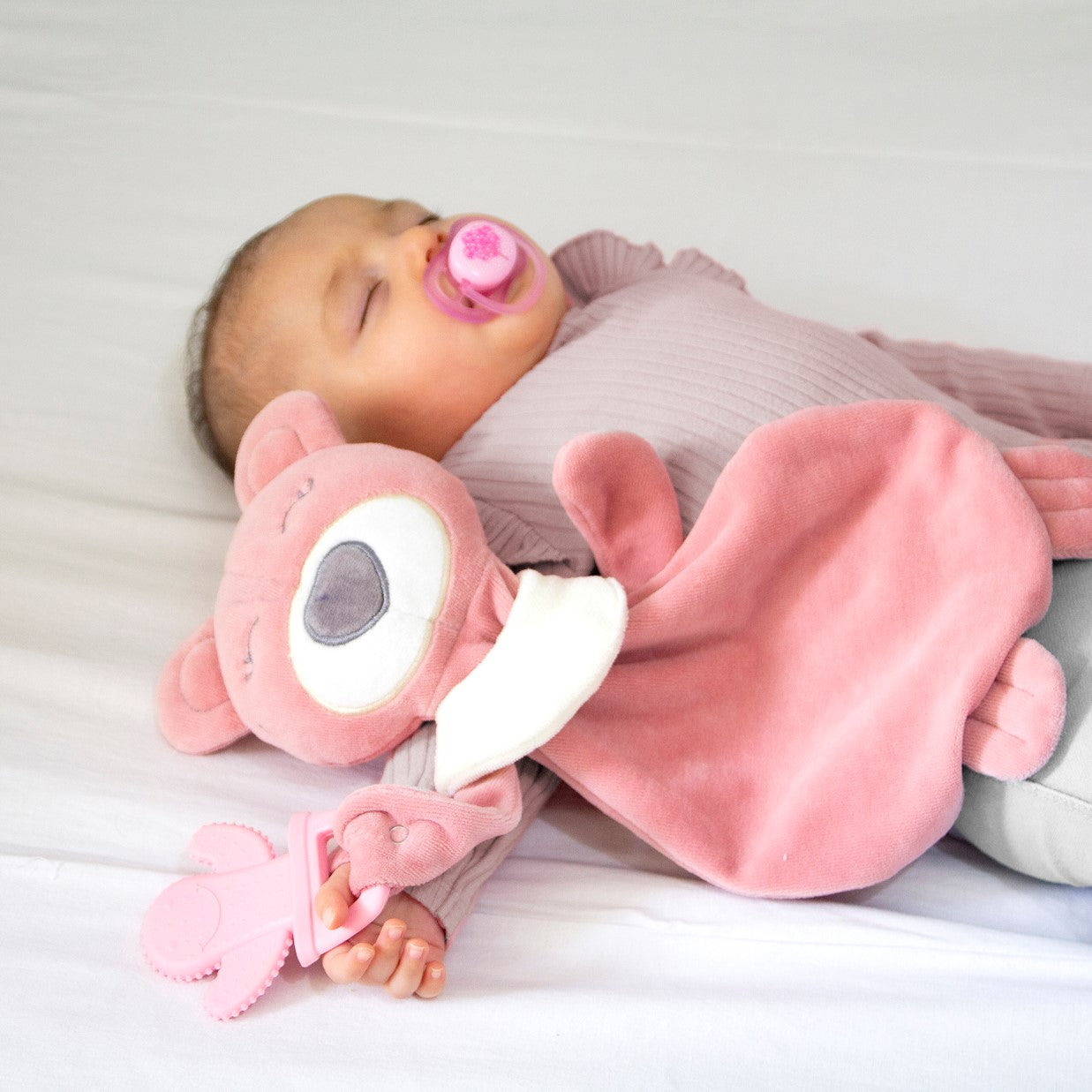 Sleep Teddy Bear Teether Pink-Bear, catteether, Friend, Girl, Pink, Plush, Sleeping, Soothing, Teddy, Teether, Teething-Babyjem-[Too Twee]-[Tootwee]-[baby]-[newborn]-[clothes]-[essentials]-[toys]-[Lebanon]
