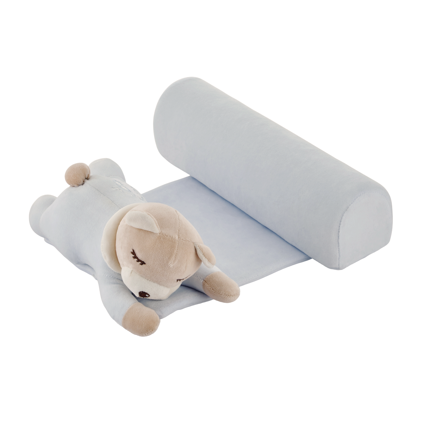 Grey Side Sleep Pillow With Teddy Bear-Bear, Blue, Boy, catbabygear, Girl, Lay, Laying, Light, Newborn, Safe, Side, Sleeping, Soft, Teddy, Unisex-Babyjem-[Too Twee]-[Tootwee]-[baby]-[newborn]-[clothes]-[essentials]-[toys]-[Lebanon]