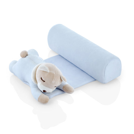 Blue Side Sleep Pillow With Teddy Bear-Bear, Blue, Boy, catbabygear, Lay, Laying, Light, Newborn, Safe, Side, Sleeping, Soft, Teddy-Babyjem-[Too Twee]-[Tootwee]-[baby]-[newborn]-[clothes]-[essentials]-[toys]-[Lebanon]