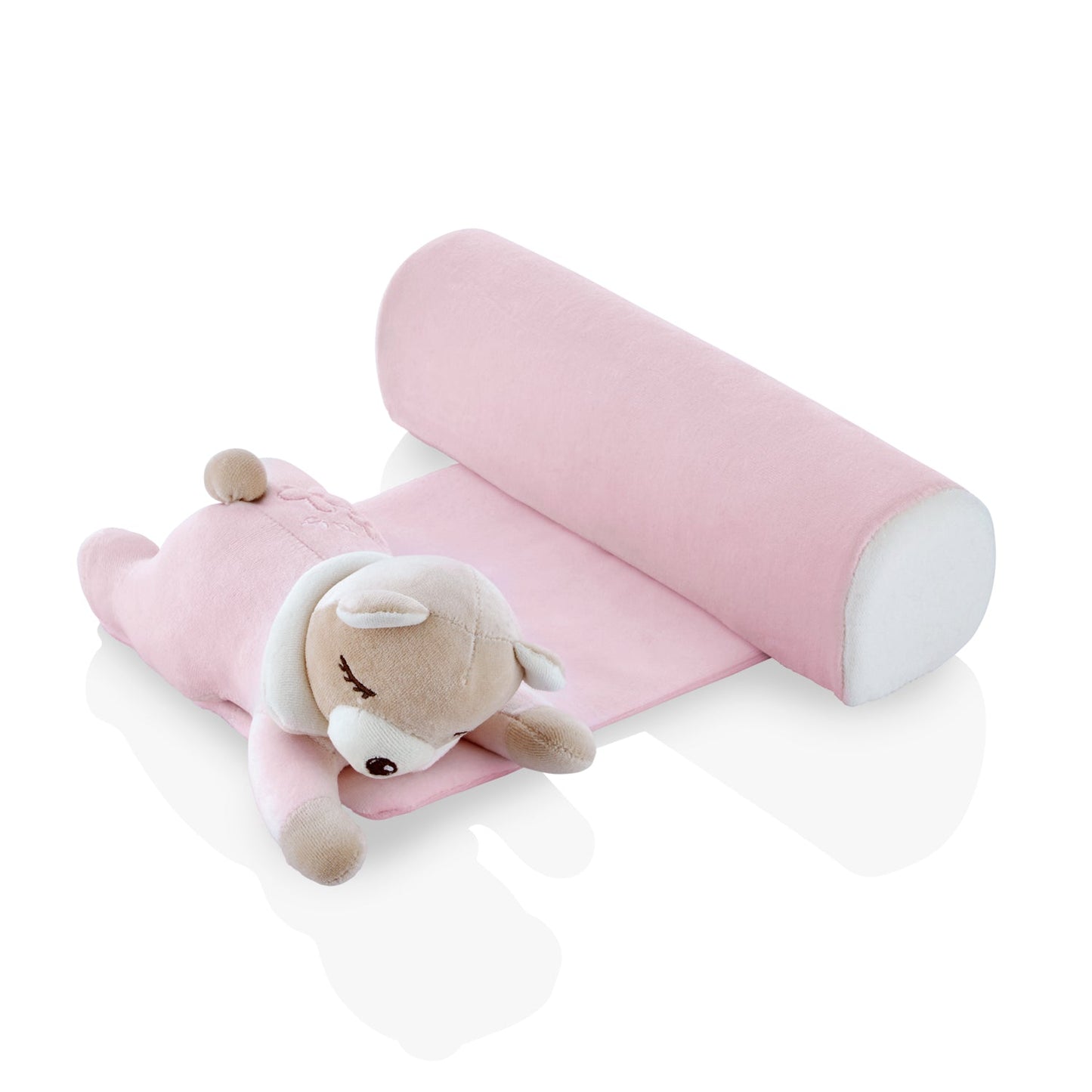 Pink Side Sleep Pillow With Teddy Bear-Bear, Blue, catbabygear, Girl, Lay, Laying, Light, Newborn, Safe, Side, Sleeping, Soft, Teddy-Babyjem-[Too Twee]-[Tootwee]-[baby]-[newborn]-[clothes]-[essentials]-[toys]-[Lebanon]